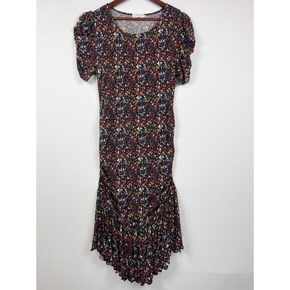 Tanya Taylor Floral Puff Sleeve Mini Dress M Ruffle Hem Drop Waist - Picture 7 of 10